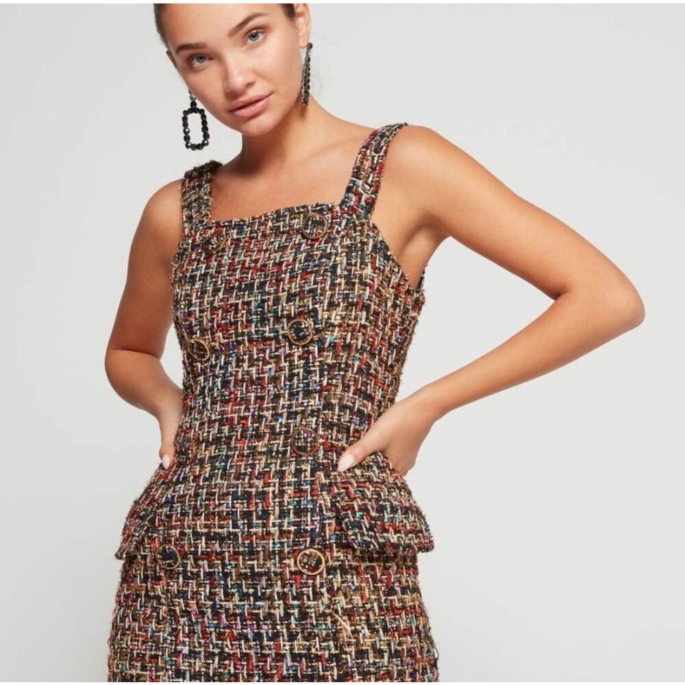 NEW Anthropologie J.O.A. Shimmer Tweed Sheath Mini Dress Multicolor Large - Picture 3 of 15